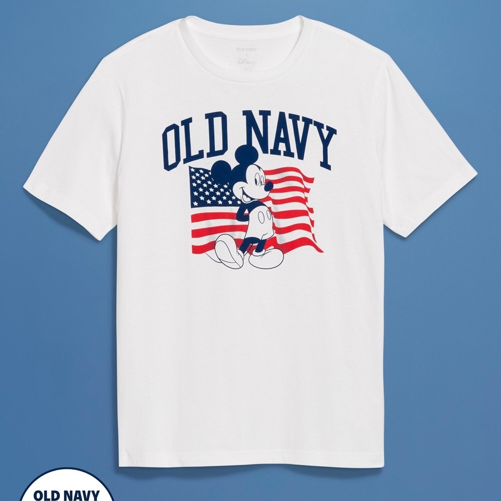 Old Navy White and Navy Mickey Mouse Flag Tee